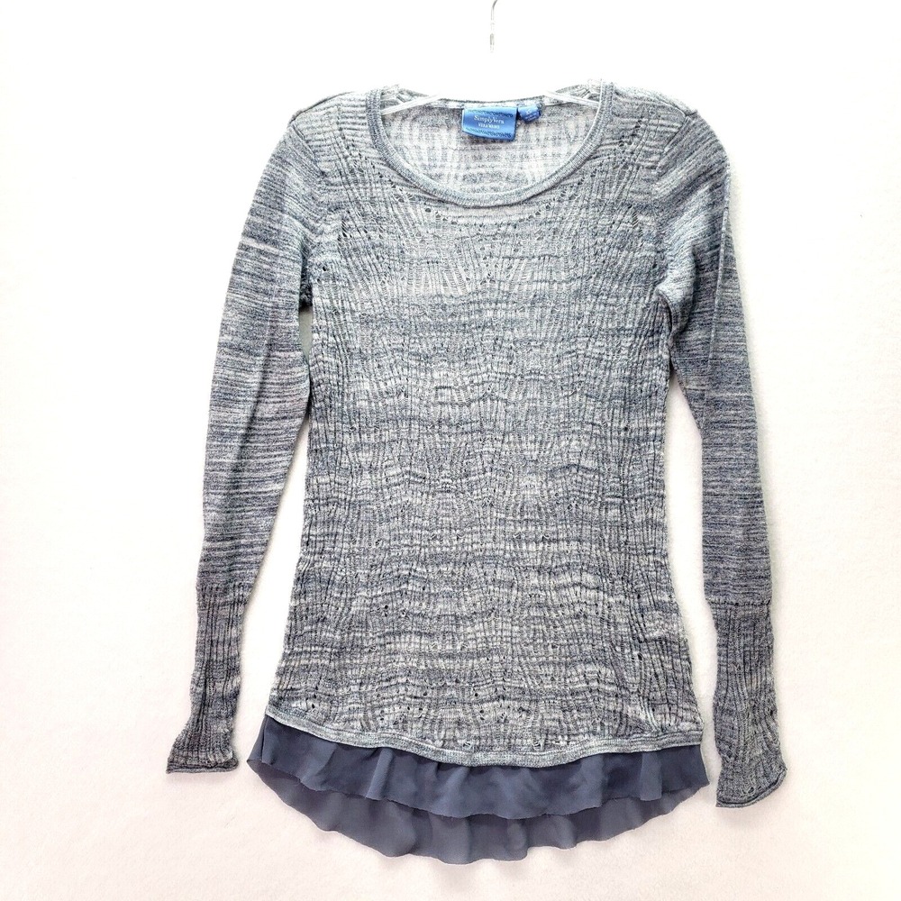 Simply Vera Vera Wang‎ Sweater Womens XS Gray Long Sleeve Open Knit Ruffle Hem